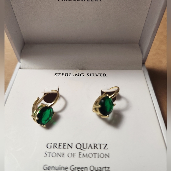 MACY'S, GENUINE GREEN QUARTZ EARRINGS, STONE OF EMOTION, MACY'S FINEST - Picture 3 of 6
